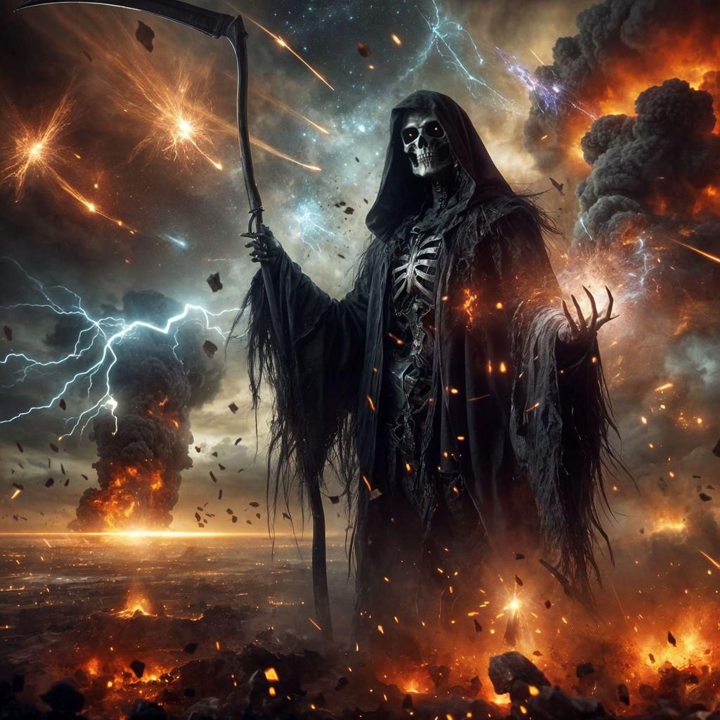 Grim Reaper in the middle of armageddon   by @That cinema teacher