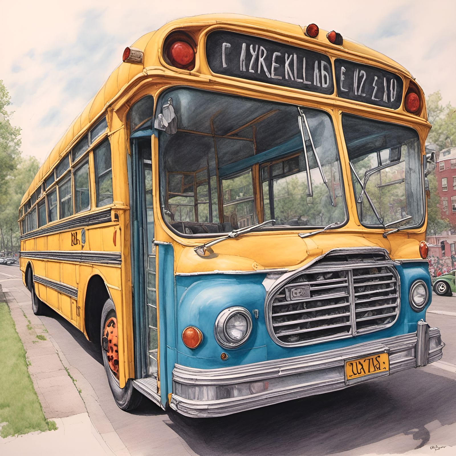 a colored pencil sketch of a bus, art supplies <lora:Studio Beta III:1.0> 