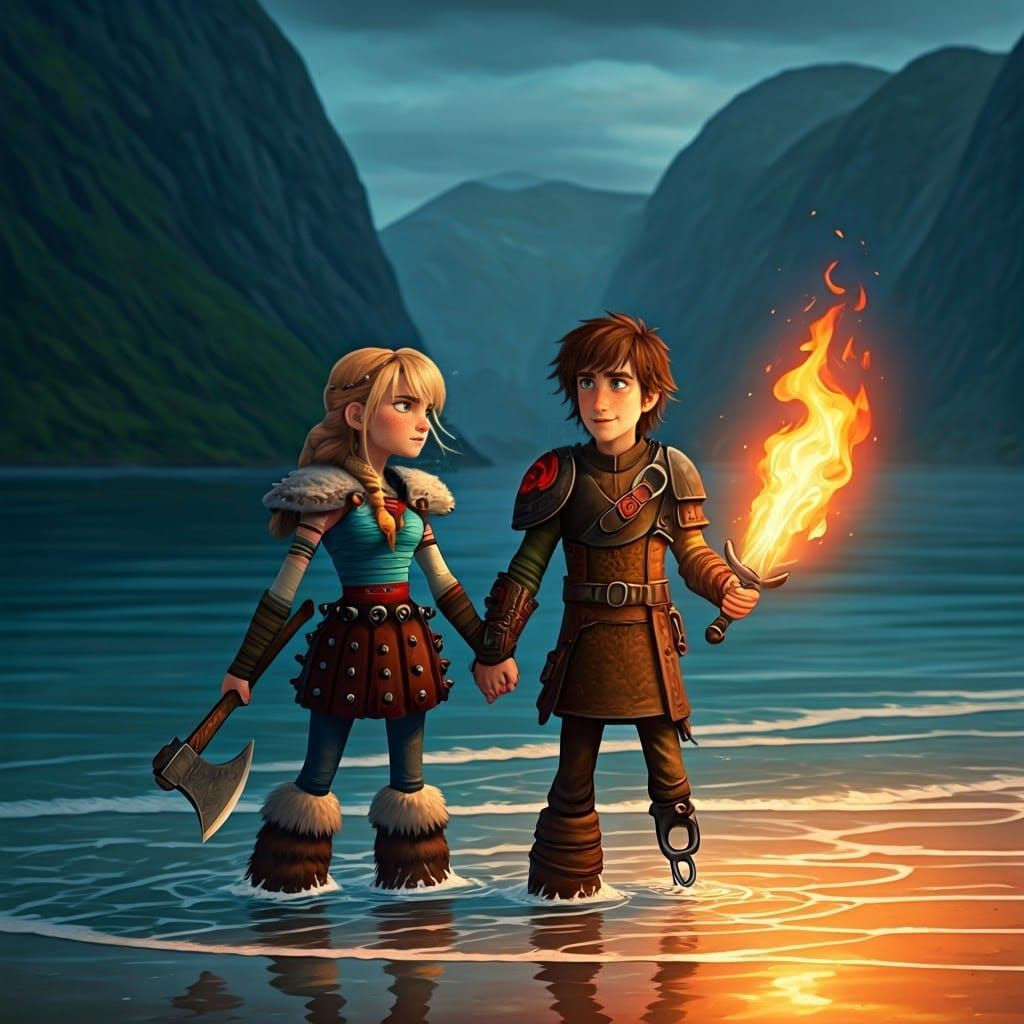 Epic Beach Adventure with Astrid and Hiccup as Dragon Riders