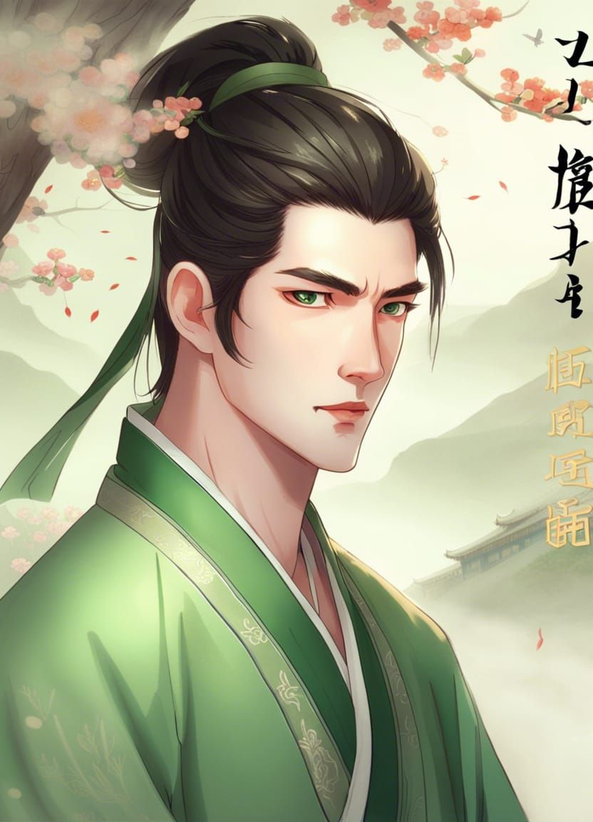 Chinese novel cover, Chinese men wear simple floral traditio...