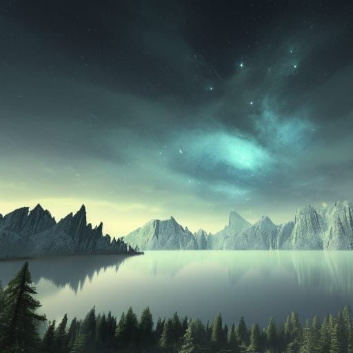 beautiful starscapes over a lake, mountains, hans werner sah...
