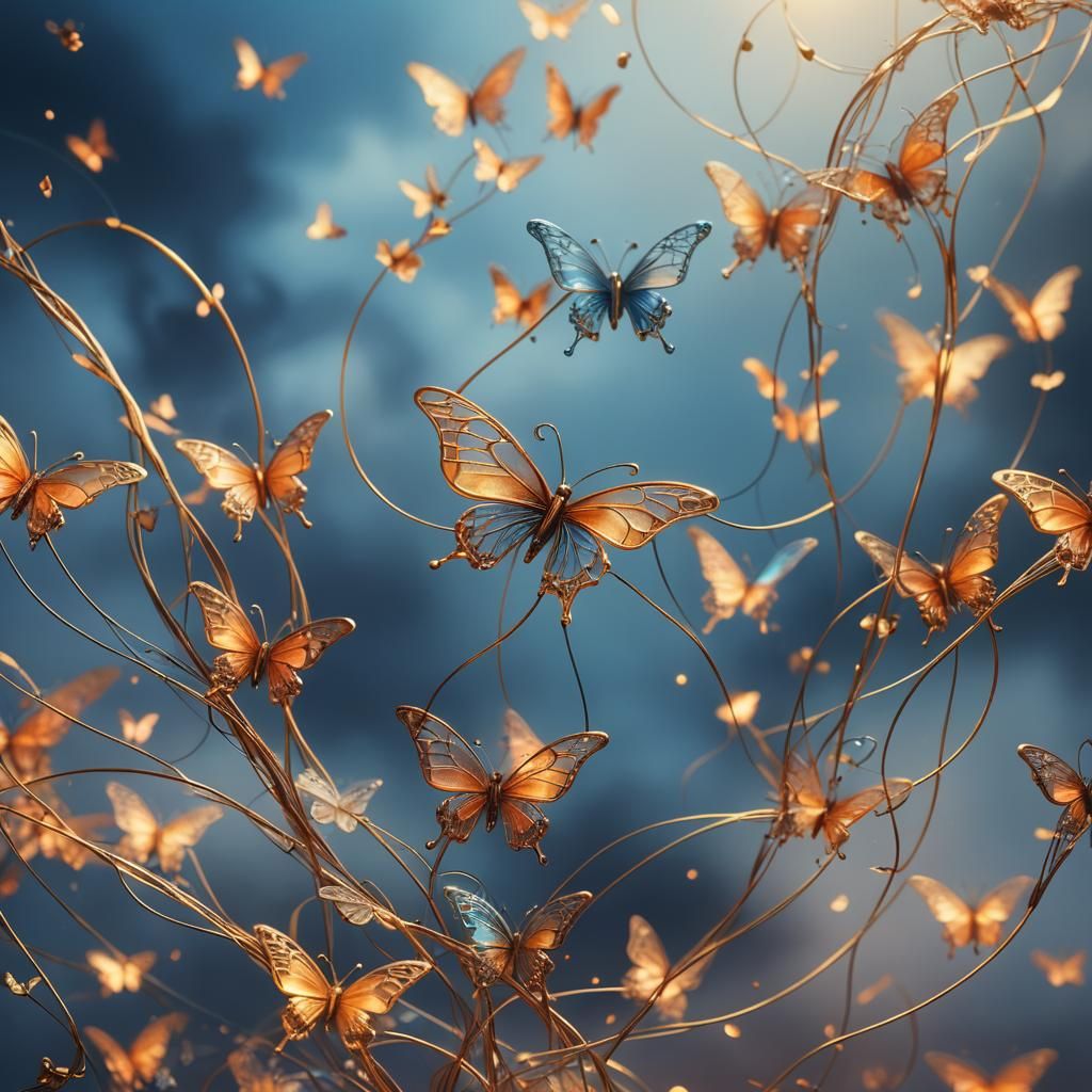 Metal Butterfly in Mist, a Surreal Matte Painting