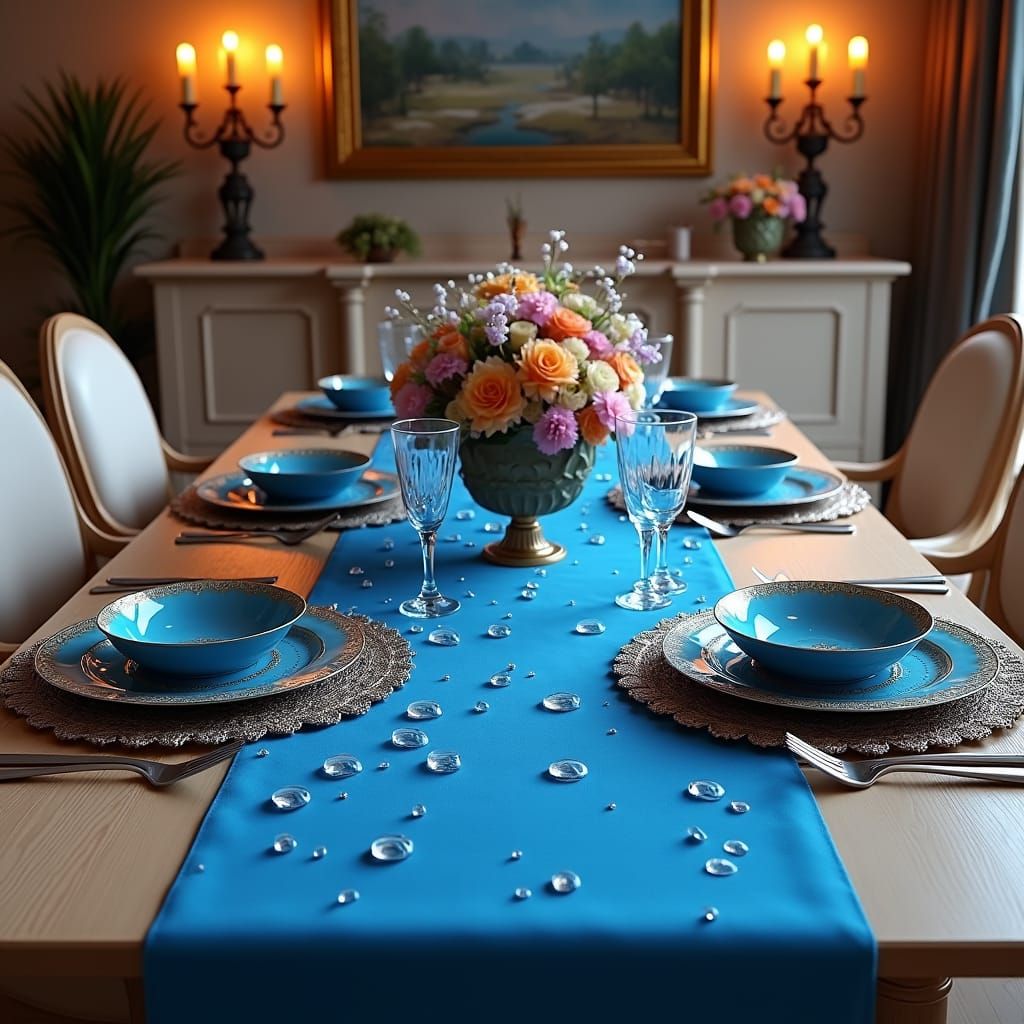 Opulent Living Room Table with Blue Runner