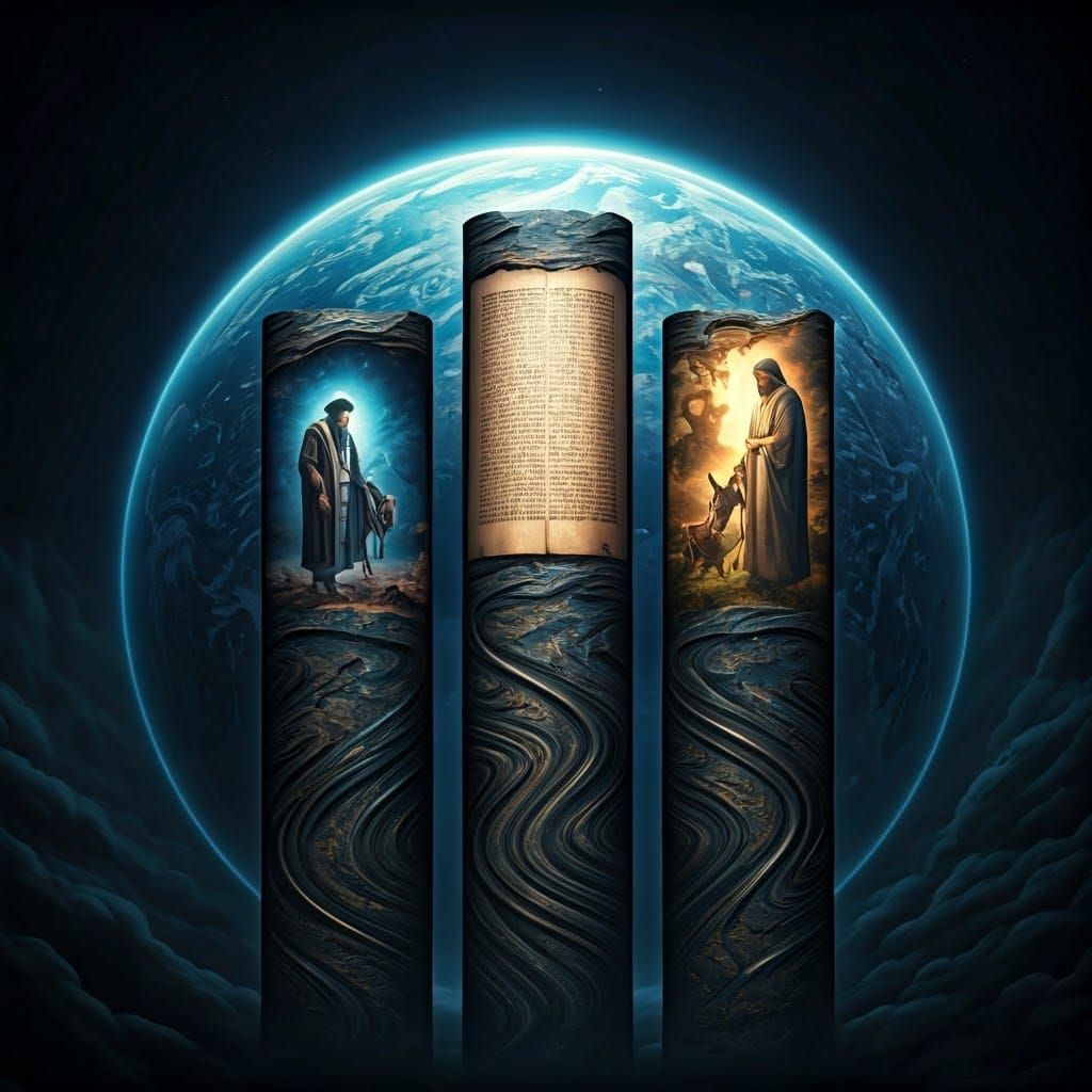 Majestic Pillars Supporting a Globe in a Harmonious Scene