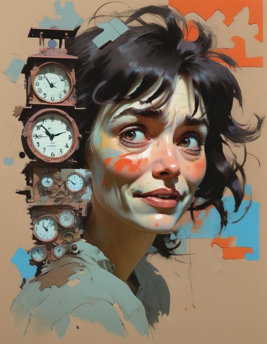 Surreal Fragmented Woman in Ghibli-Frazetta Style