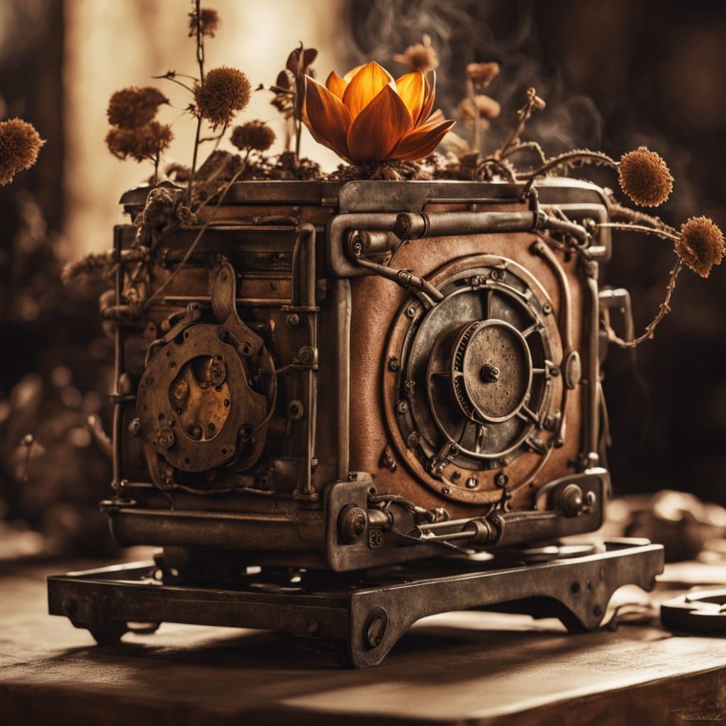 steampunk toaster with flowers