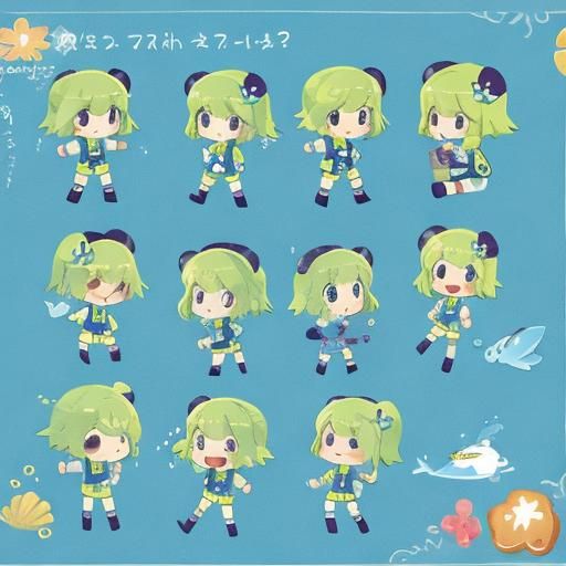 Cute aquatic girl character sheet