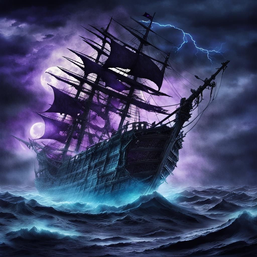 an eerie, dark a weathered ship   by @Nednut4362