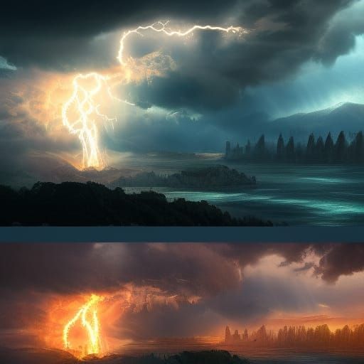 Clouds fall into a lake of lightning