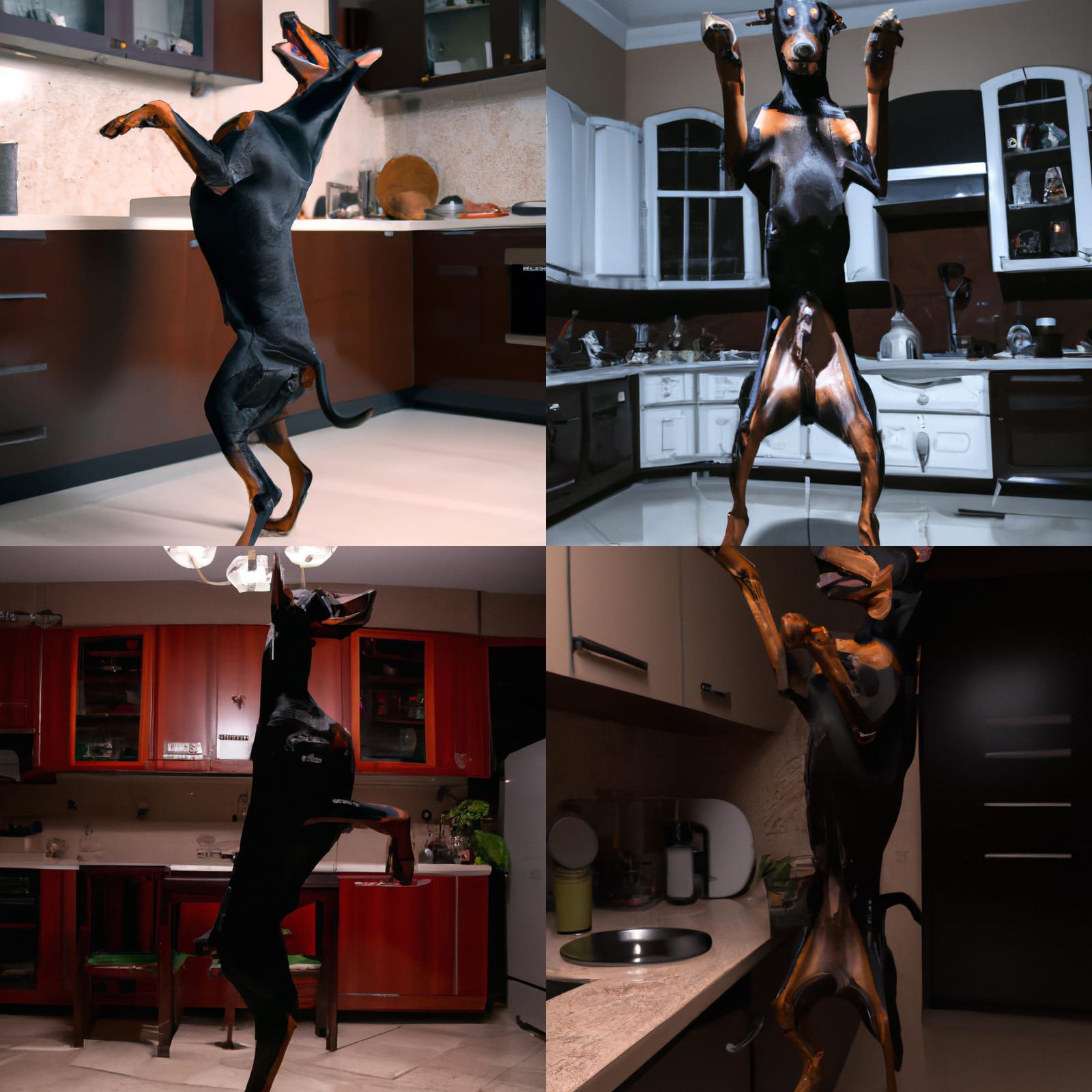 A Doberman standing on its hind legs in a threatening way in your