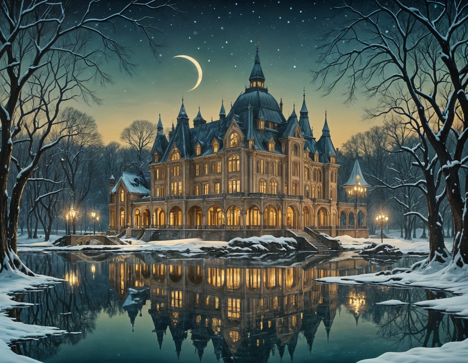 Palace in the snowy woods