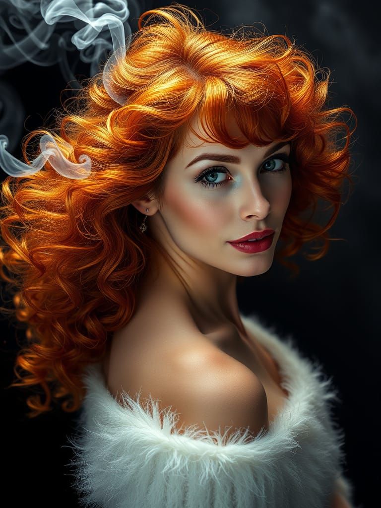 Glamorous Redhead in Fiery Aura, High-Fashion Portrait