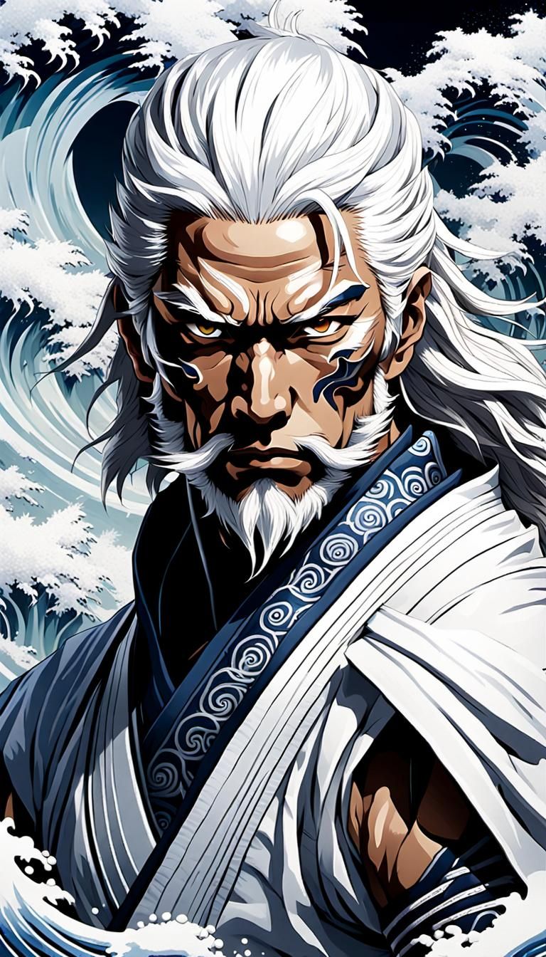 He is a Japanese man and a shinobi. His snow-white hair falls to his shoulders and has a natural, warrior-like appearance. His body is athle...