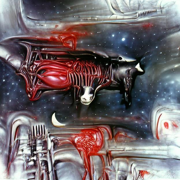 Cow in Space with Blood H.R. Giger