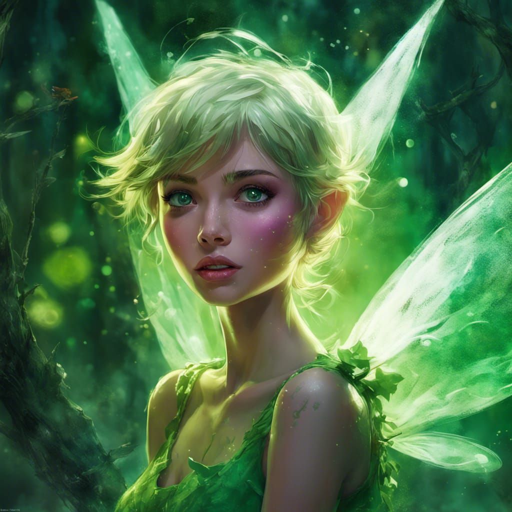 tinkerbell from peter pan in a bioluminescent green glow enchanted and ...