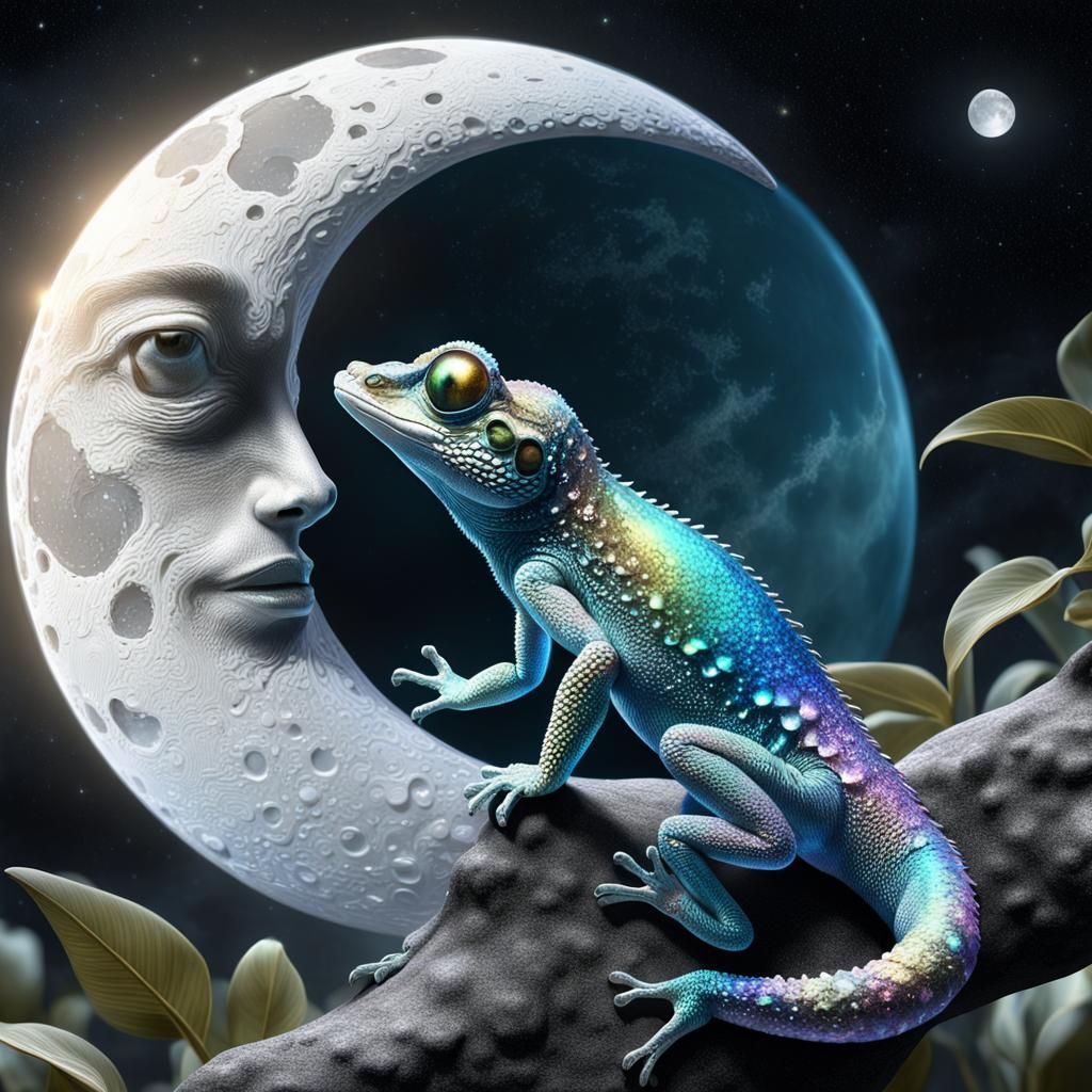 Gecko and moon in a no blink contest. - AI Generated Artwork ...