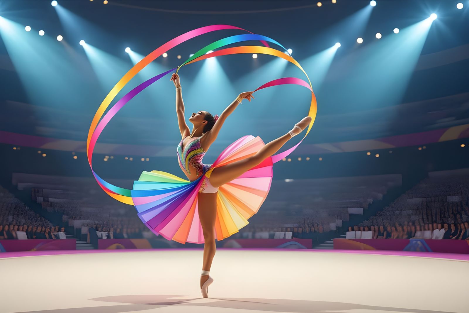 Rhythmic gymnast in arabesque penchée dance position  by @Gary Murakami