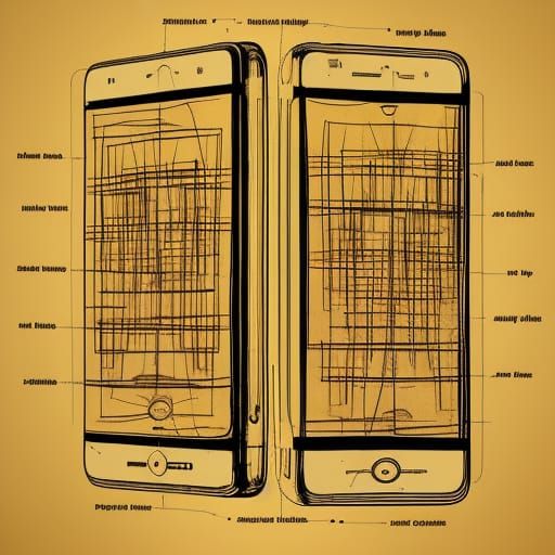 Smartphone blueprint Leonardo davinci style hyper detailed p...