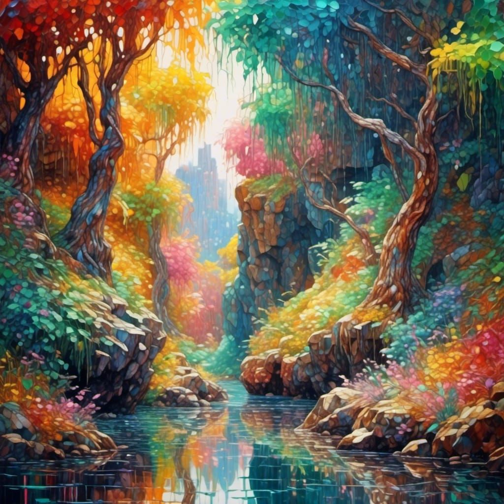 <lora:Colorful Animals:1.0> crystal caves  neo-impressionism...