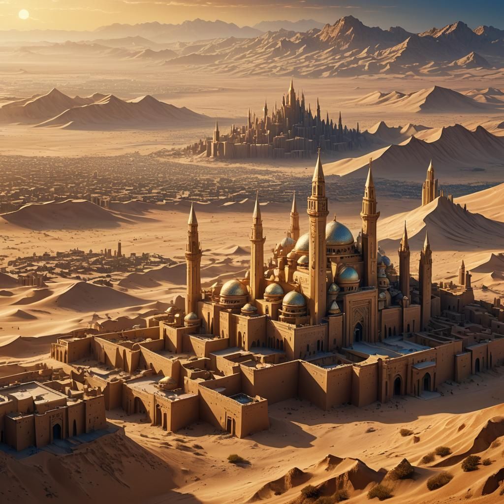 Majestic Desert City with Ancient Architecture