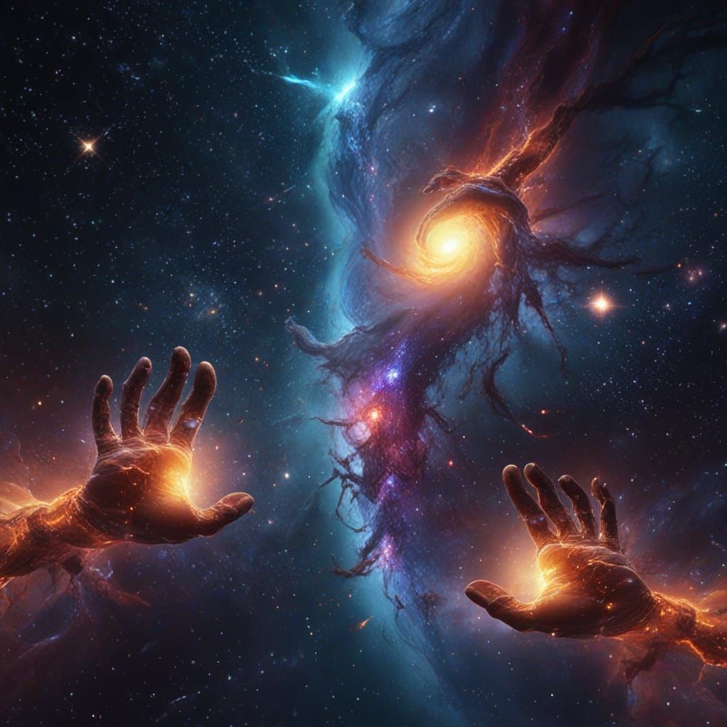 Footprints leading to a portal of swirling galaxies, where each step unlocks a new cosmic realm. photorealistic