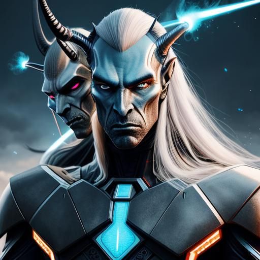 close up futuristic alien vampire horse with twin heads spar...