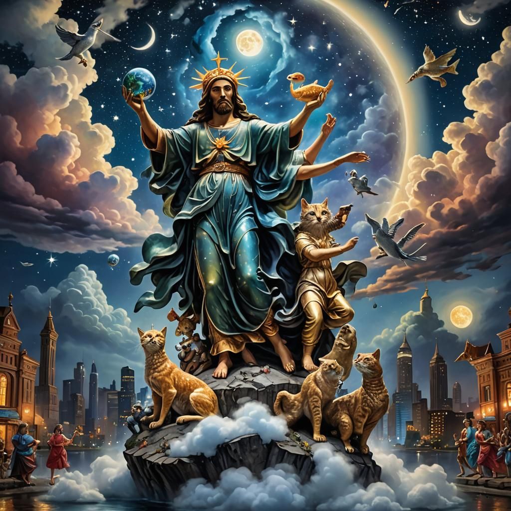 Enameled Glass Dancers Under Starry Night Sky