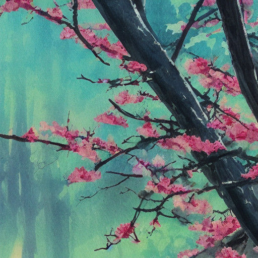 Stoic Samurai Warrior in Misty Watercolor Landscape