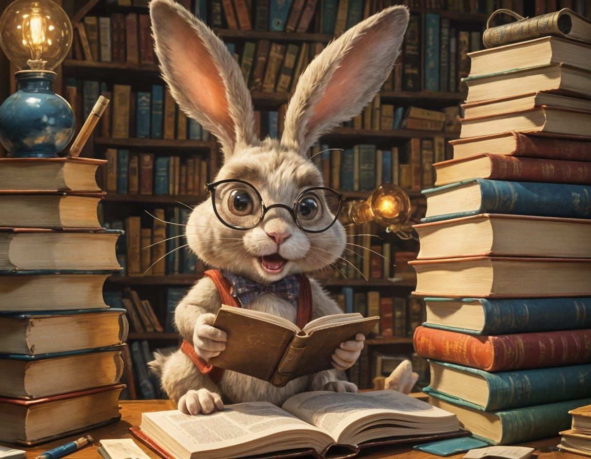 a rabbit bookworm  by @Harmanna