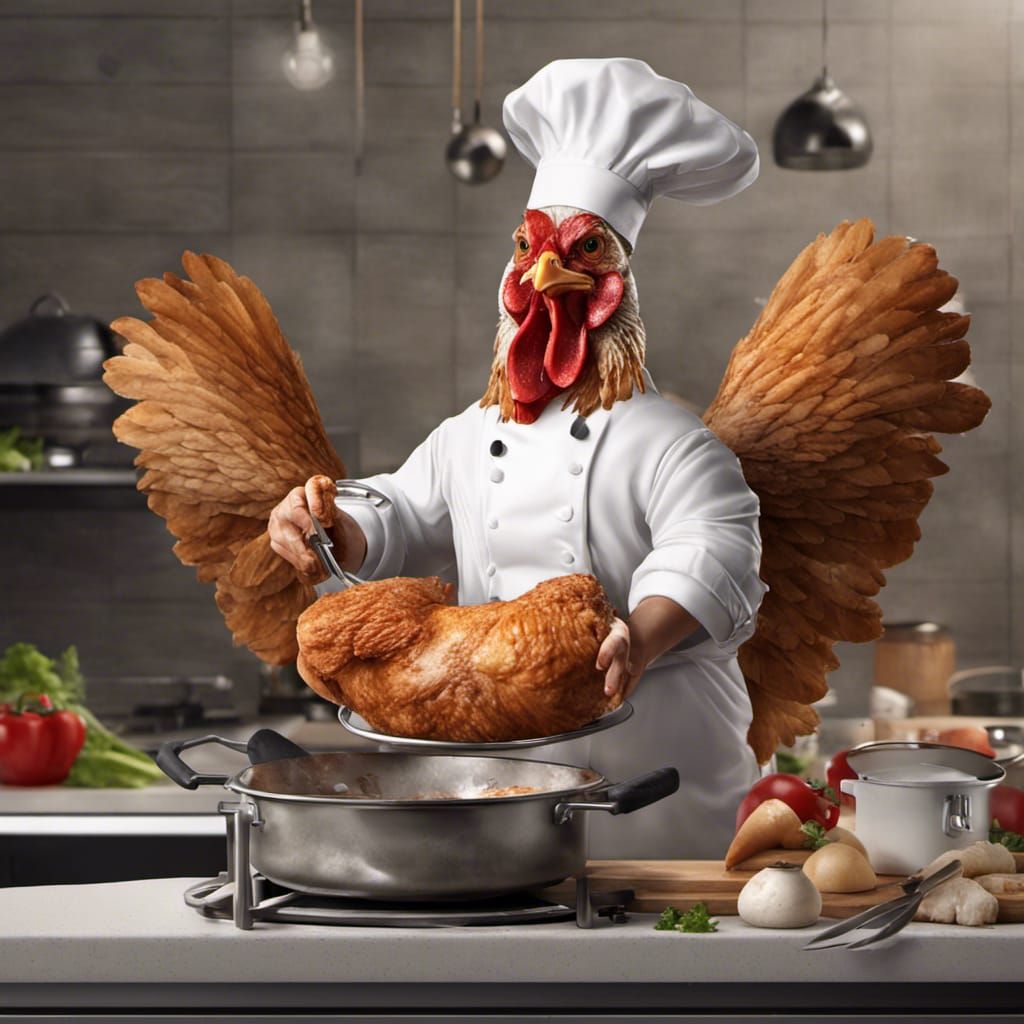 Huper realistic chicken as a chef  cooking chicken wings