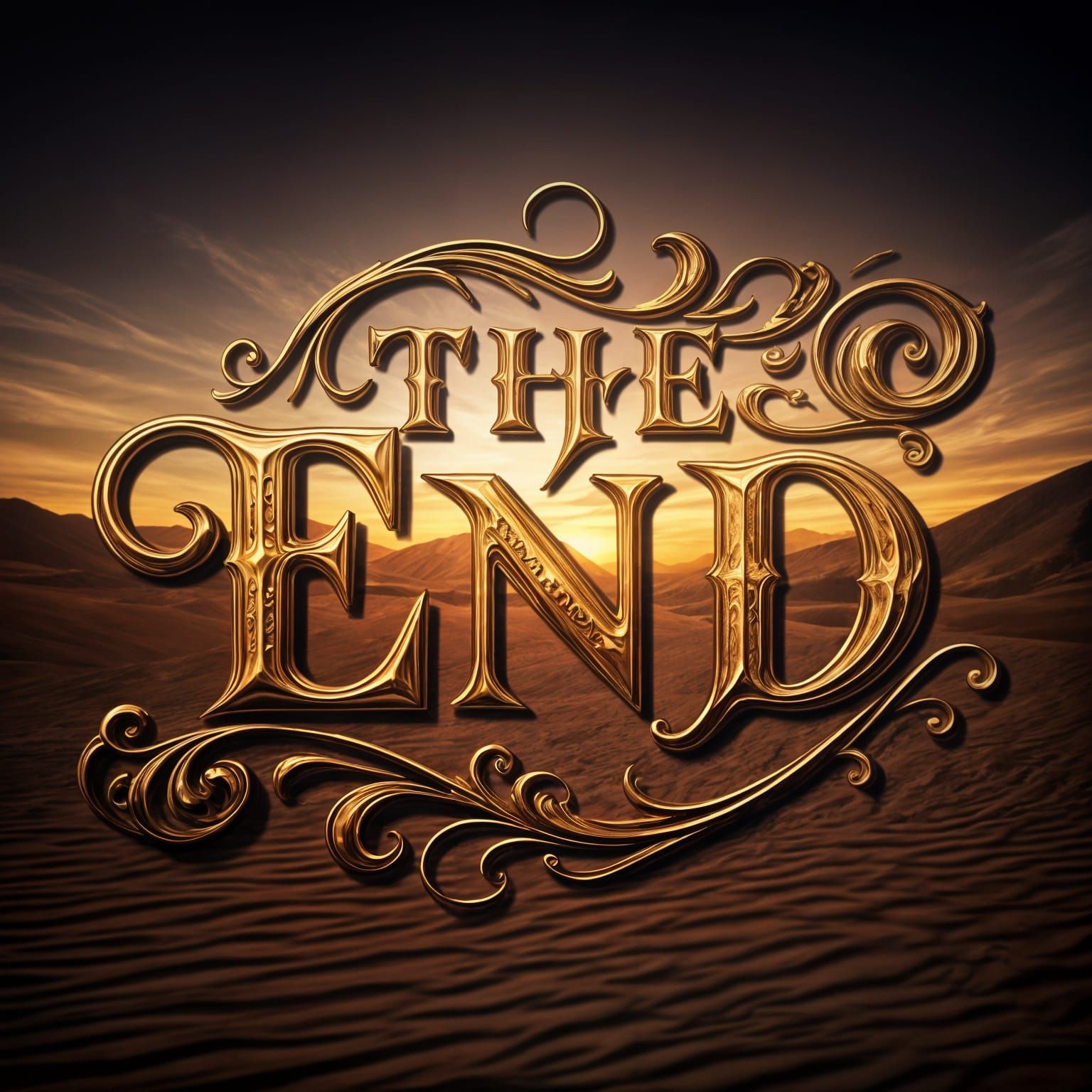 Baroque Calligraphic Lettering: "THE END" in the West