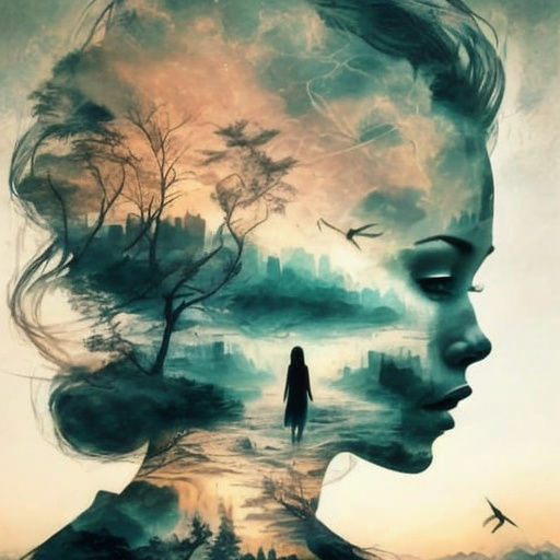 Ethereal Woman in Ancient City Double Exposure