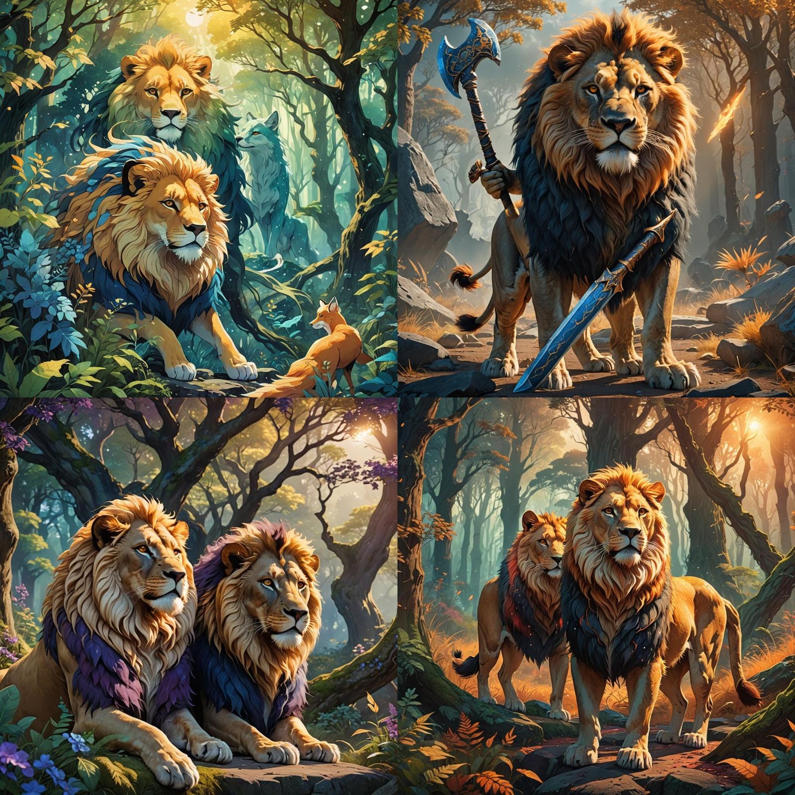 Anime-Style Lion and Lioness Fantasy Art