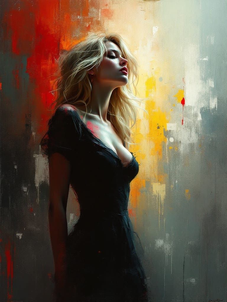 1950s Pin-Up Woman in Luminous, Turbulent Atmosphere