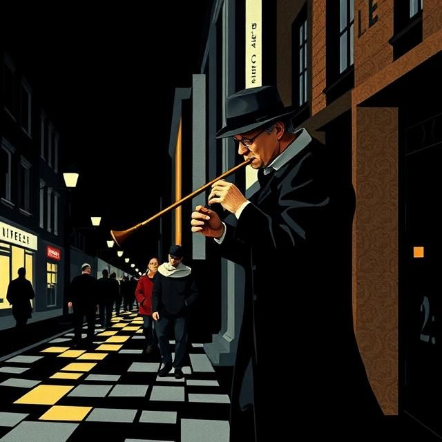 THE PIED PIPER OF HAMELIN PLAYING HIS PIPE ON A STREET CONST...