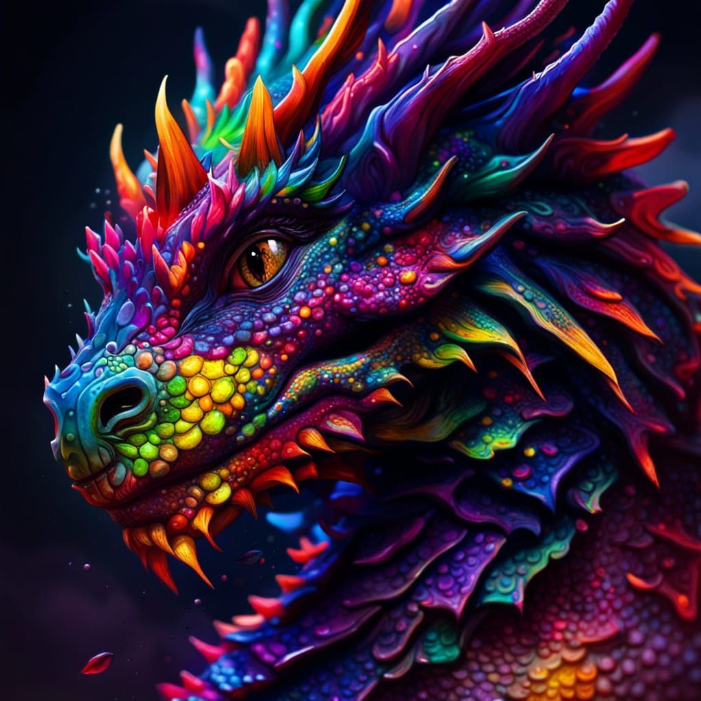 Colourful baby Dragon in the void  by @Vannoss 