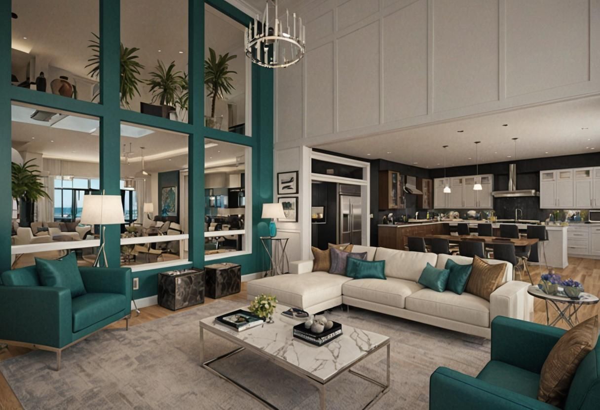 Photorealistic Living Room, Kitchen,  Dining,  Add comfortab...