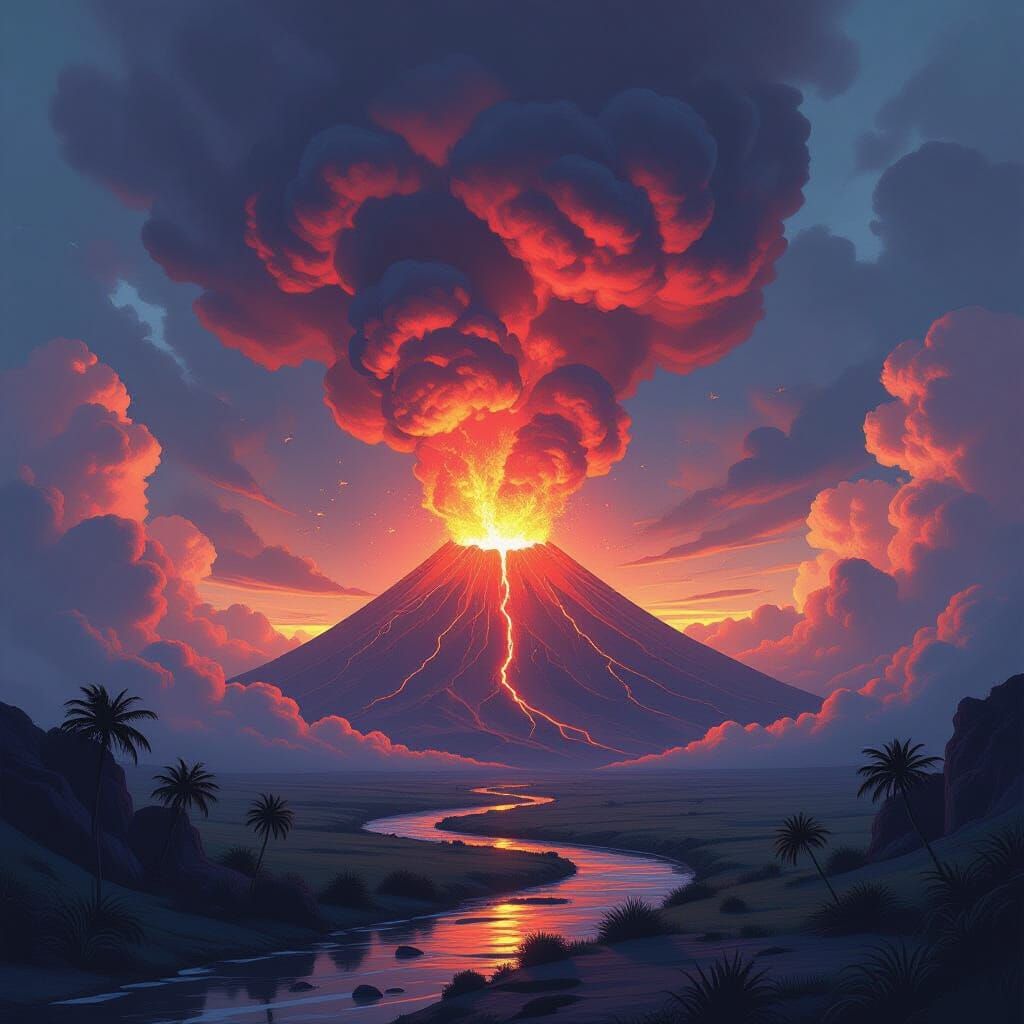 Volcanic Eruption in Dramatic Digital Art Style