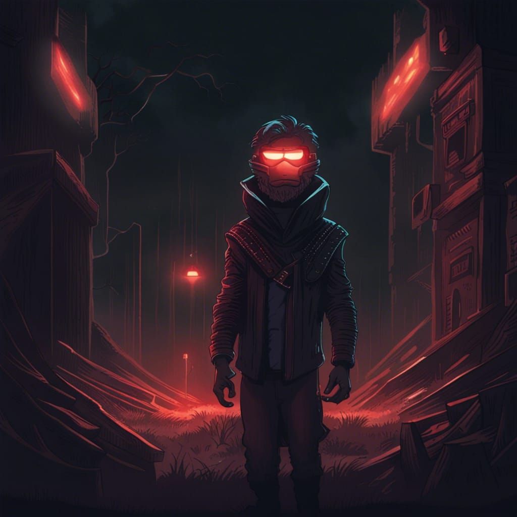 solo retro game player lighting up a sinister and gloomy are...