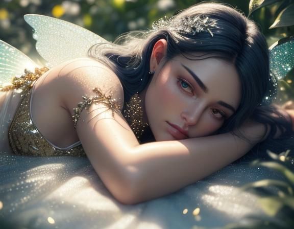 Sleeping Baby Fairies on Crystal Flowers