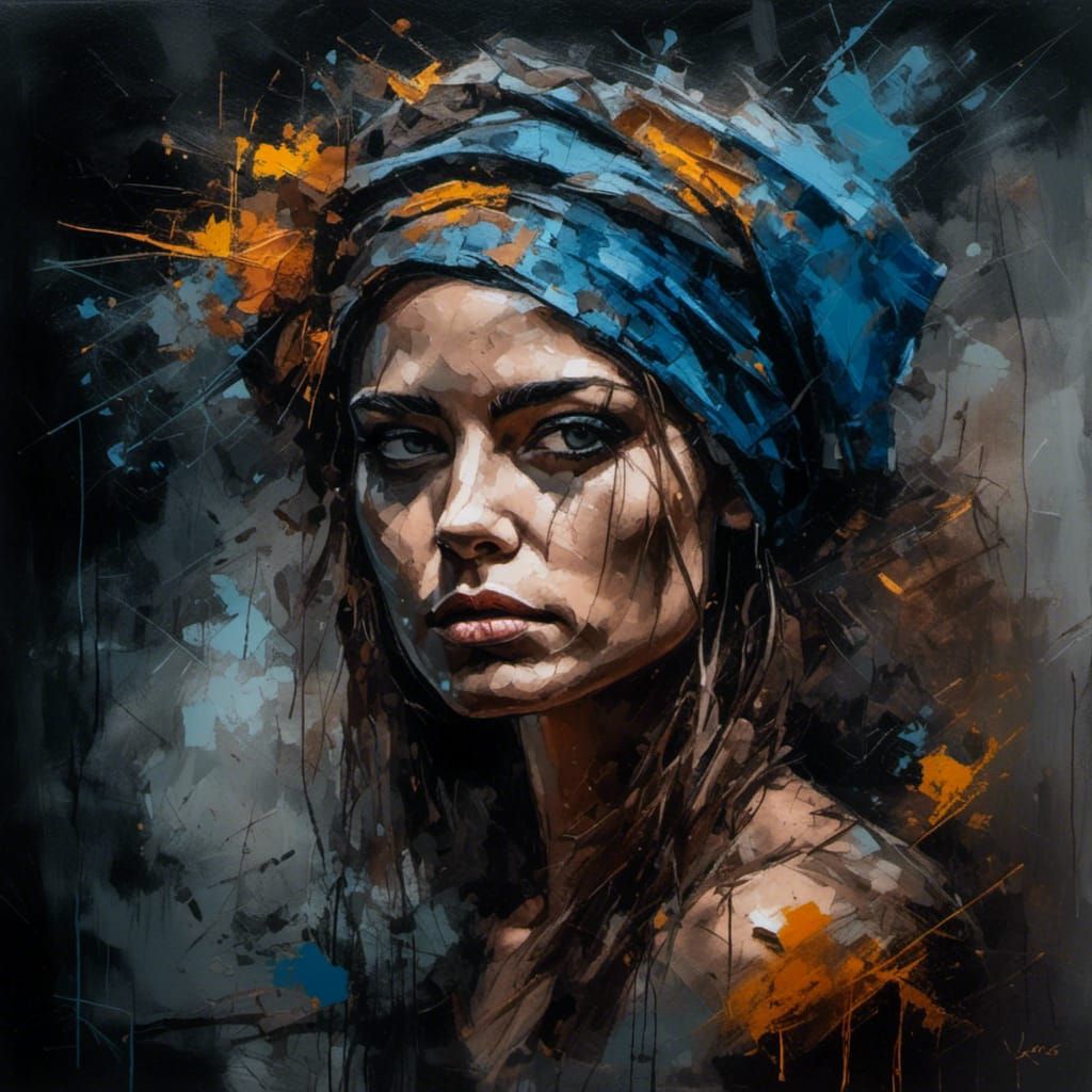 woman portrait <lora:Snowfall:1.0> dark matte background