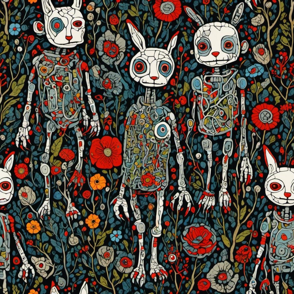 <lora:Hellhound Howl:1.0> evil Biopunk robot bunnies 