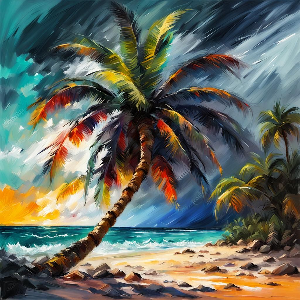 Palm tree in storm  by @Somei