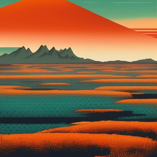 Desolate Wasteland in Ukiyo-e Style