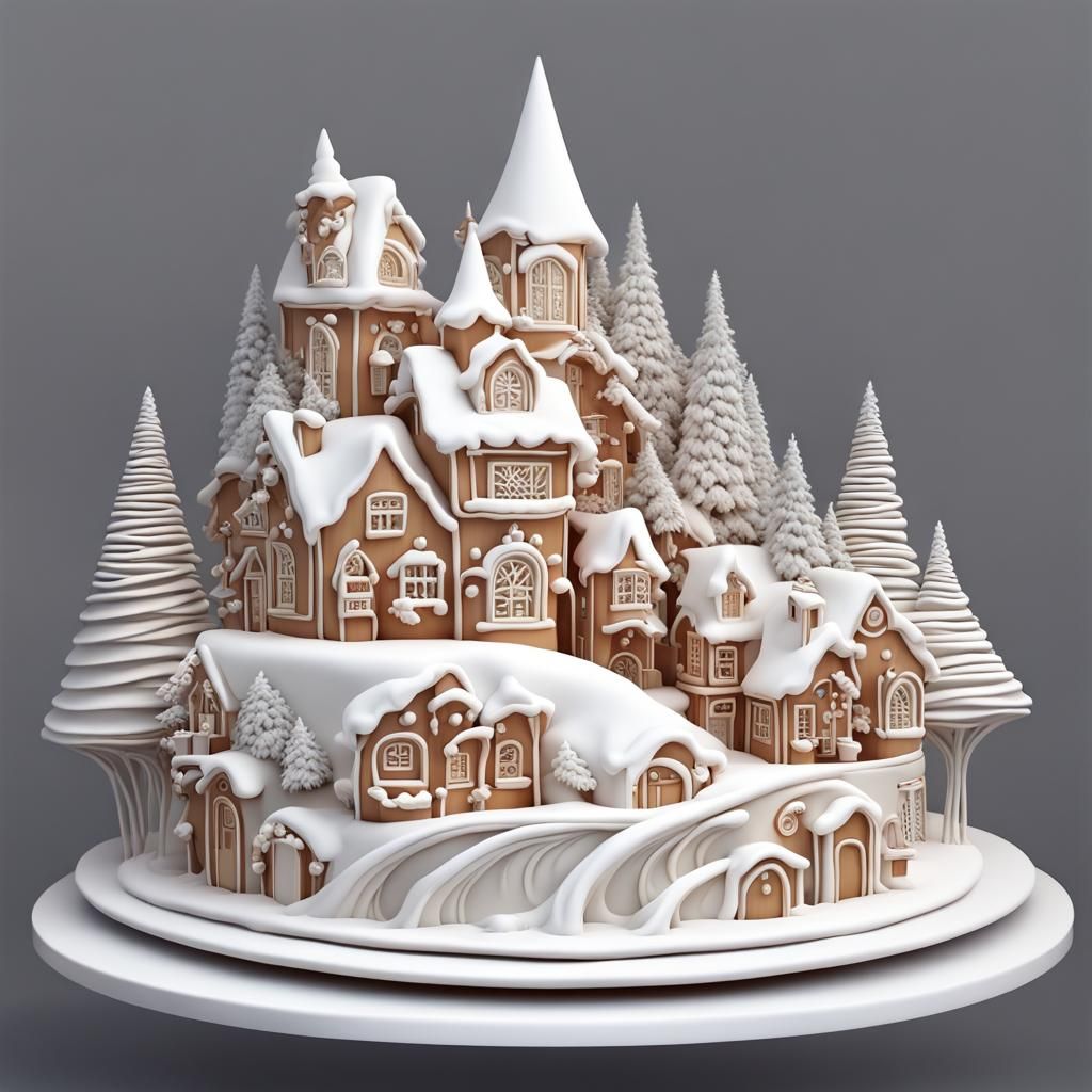 A cake sculpture that looks like a beautiful Christmas village   by @undefined