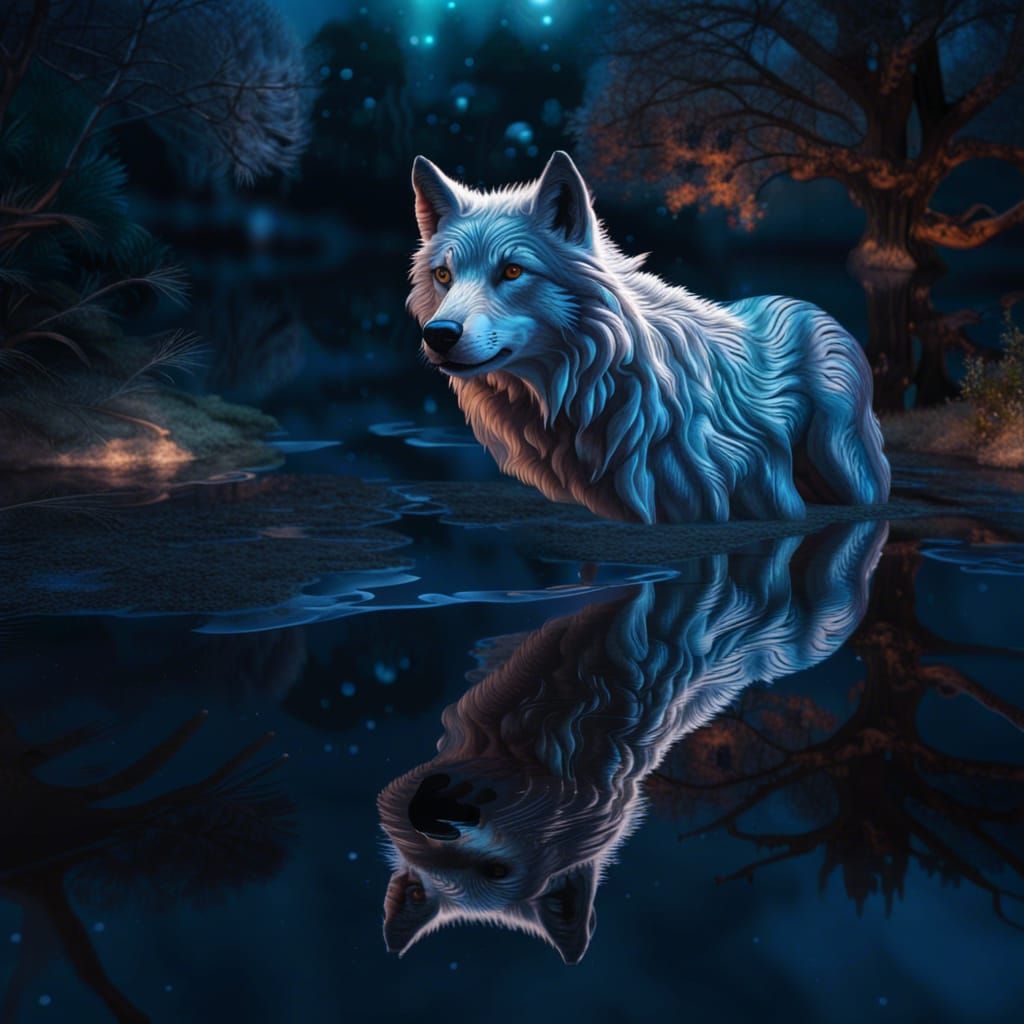 Wolf Reflection - AI Generated Artwork - NightCafe Creator