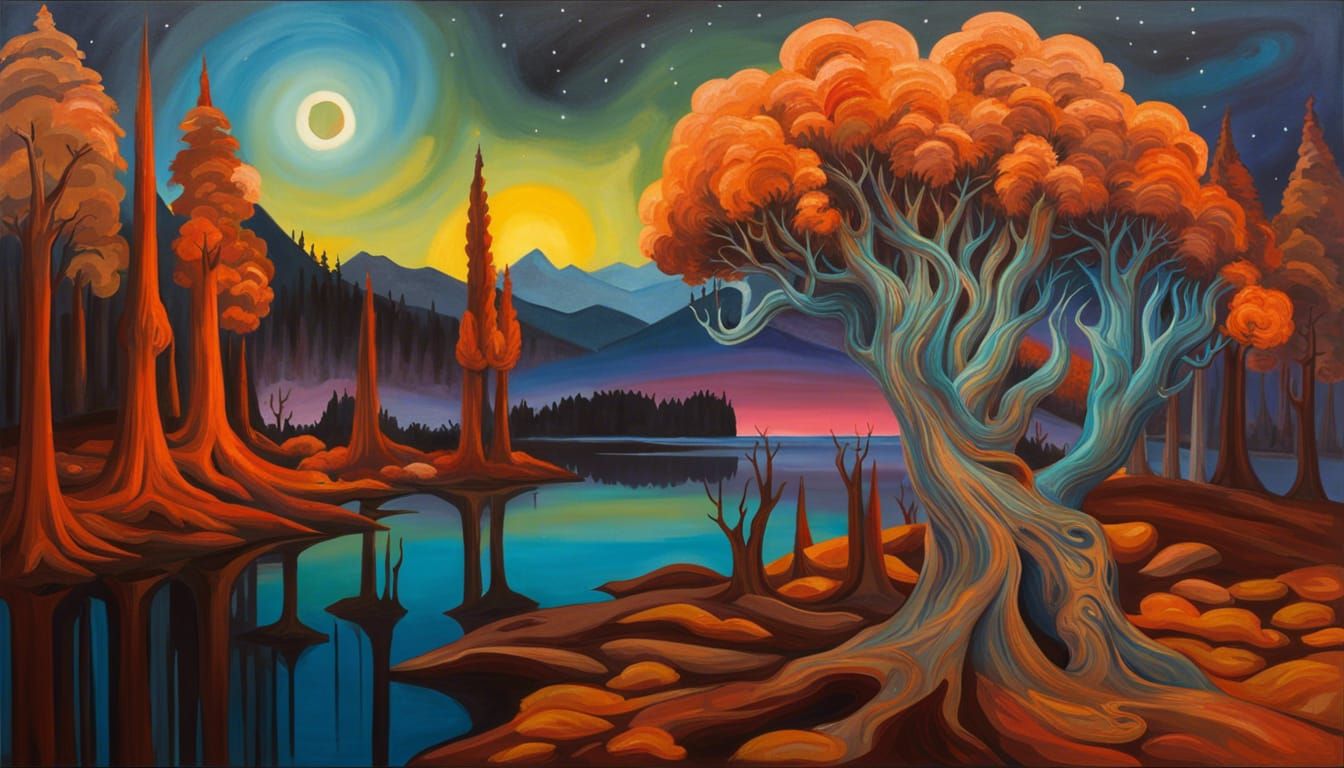 Autumn night, stygian river