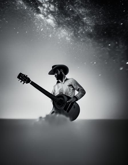 A man and his guitar with a little space
