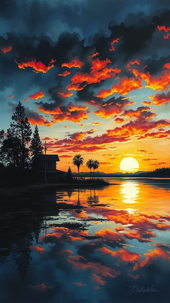 Hyperrealistic Sunset Charcoal Artistry