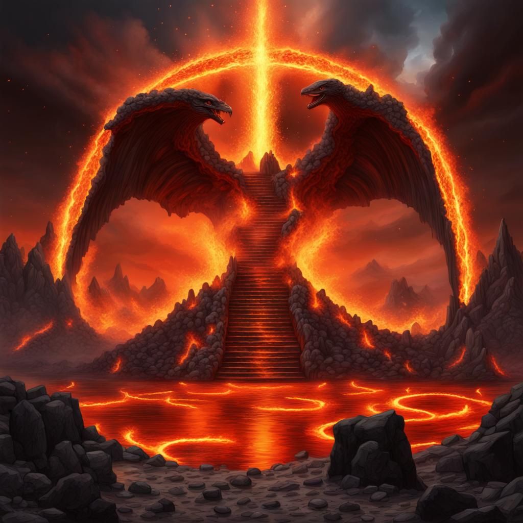 Portal between heaven and hell. Brimstone and fire. Seven la...